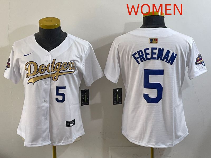 Women Los Angeles Dodgers #5 Freeman White Champion edition Nike MLB Jersey style 004